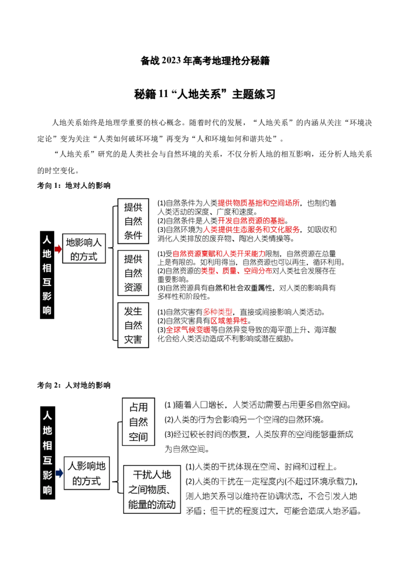 秘籍12高频考点&ldquo;人地关系&rdquo;大概念练习（解析版）_9.2025地理总复习_2023年新高考复习资料_备战2023年高考地理抢分秘籍（新高考专用）