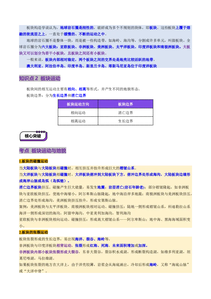 第13讲内力作用与地表形态（板块运动与地质构造）（讲义）（原卷版）_9.2025地理总复习_2025年新高考资料_一轮复习_2025年高考地理一轮复习讲练测（新教材新高考）