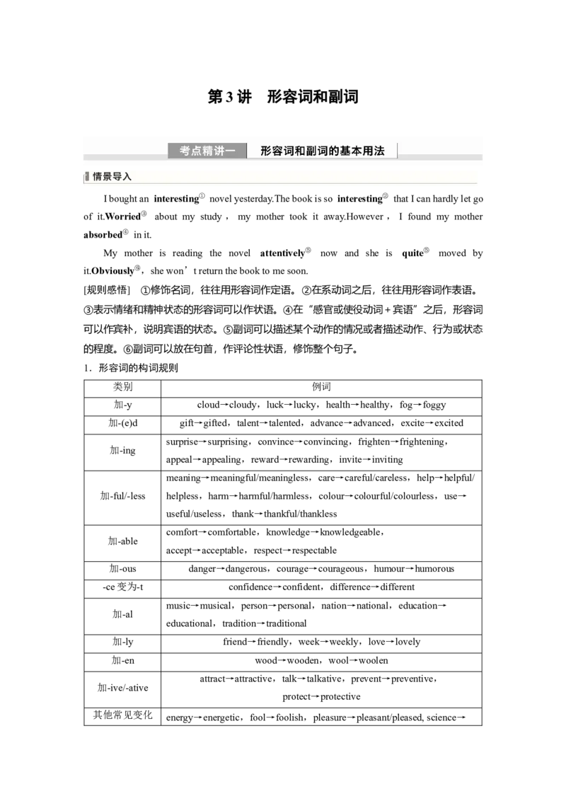 专题二　第3讲　形容词和副词_3.2025英语总复习_2024年新高考资料_1.2024一轮复习_2024年高考英语一轮复习讲义（新人教版）_学生版在此文件夹（讲义、练习等的学生版均在此文件夹）