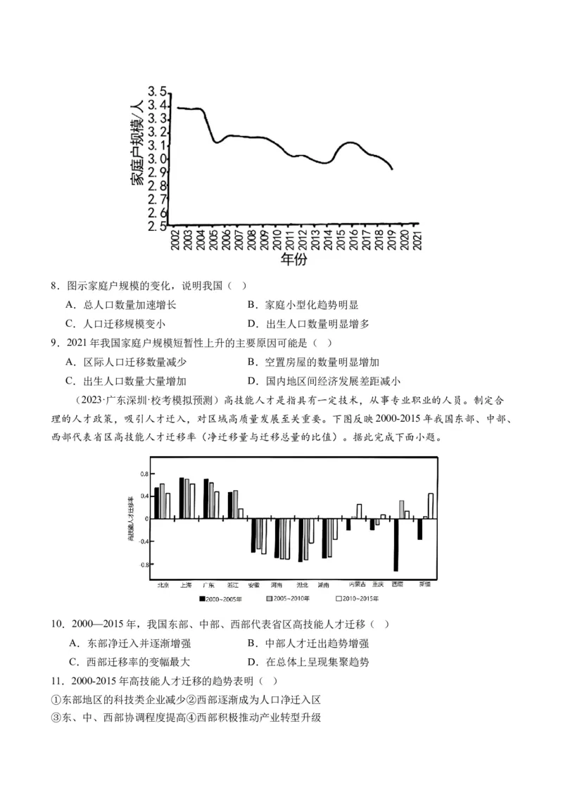 第21讲人口迁移（练习）（原卷版）_9.2025地理总复习_2024年新高考资料_1.2024一轮复习_2024年高考地理一轮复习讲练测（新教材新高考）
