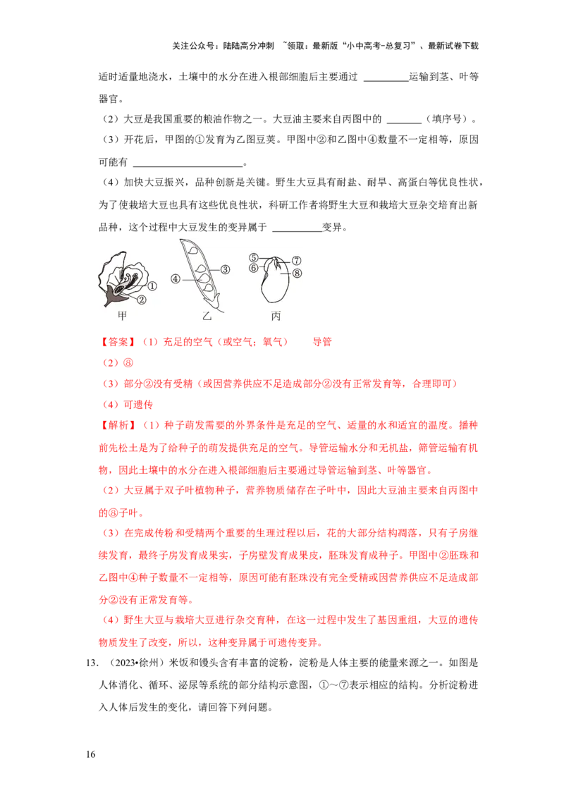 题型02识图填空（解析版）_02中考总复习（2026版更新中）_08-生物-中考总复习_2024年中考复习资料_专项复习_备战2024年中考生物真题题源解密