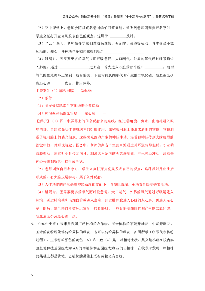 题型02识图填空（解析版）_02中考总复习（2026版更新中）_08-生物-中考总复习_2024年中考复习资料_专项复习_备战2024年中考生物真题题源解密