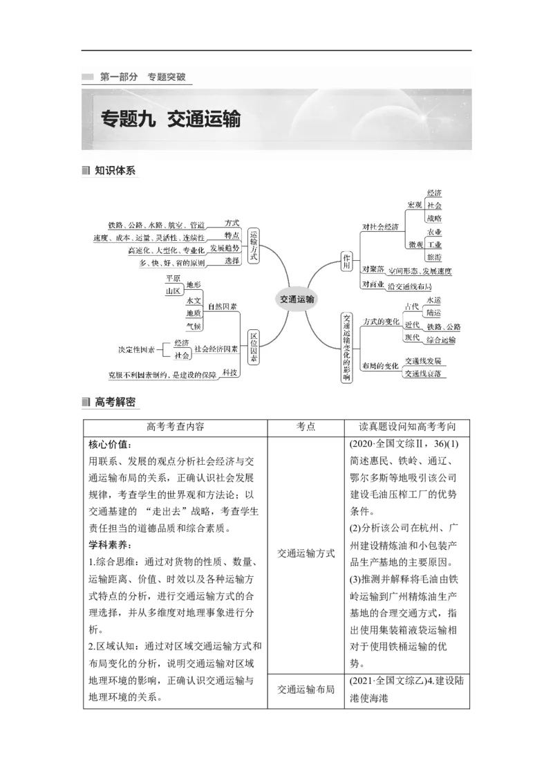 第1部分专题9考点1　交通运输方式_9.2025地理总复习_赠品通用版（老高考）复习资料_二轮复习_2023年高考地理二轮复习讲义+课件（全国版）_2023年高考地理二轮复习讲义（全国版）