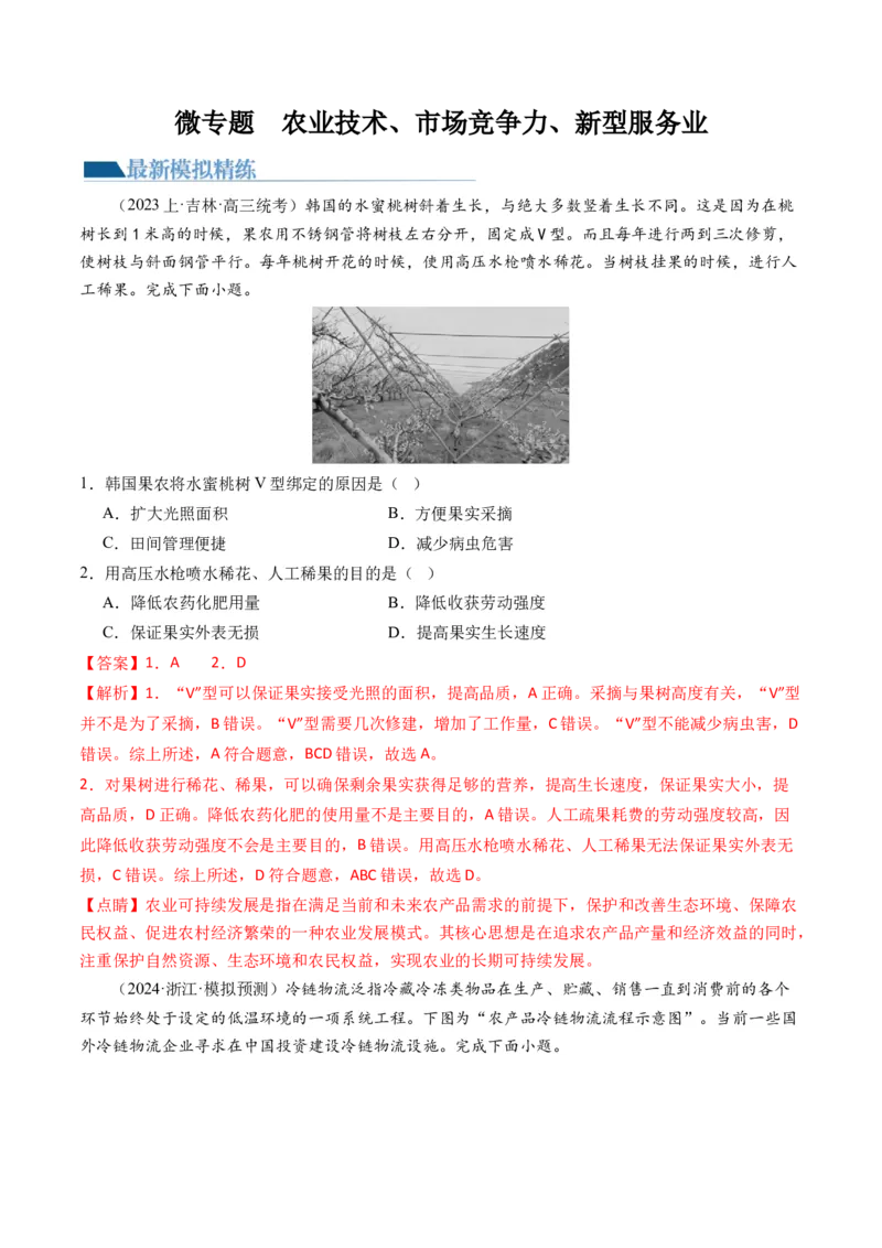 微专题农业技术、市场竞争力、新兴服务业（练习）（解析版）_9.2025地理总复习_2024年新高考资料_2.2024二轮复习_2024年高考地理二轮复习讲练测（新教材新高考）_微专题