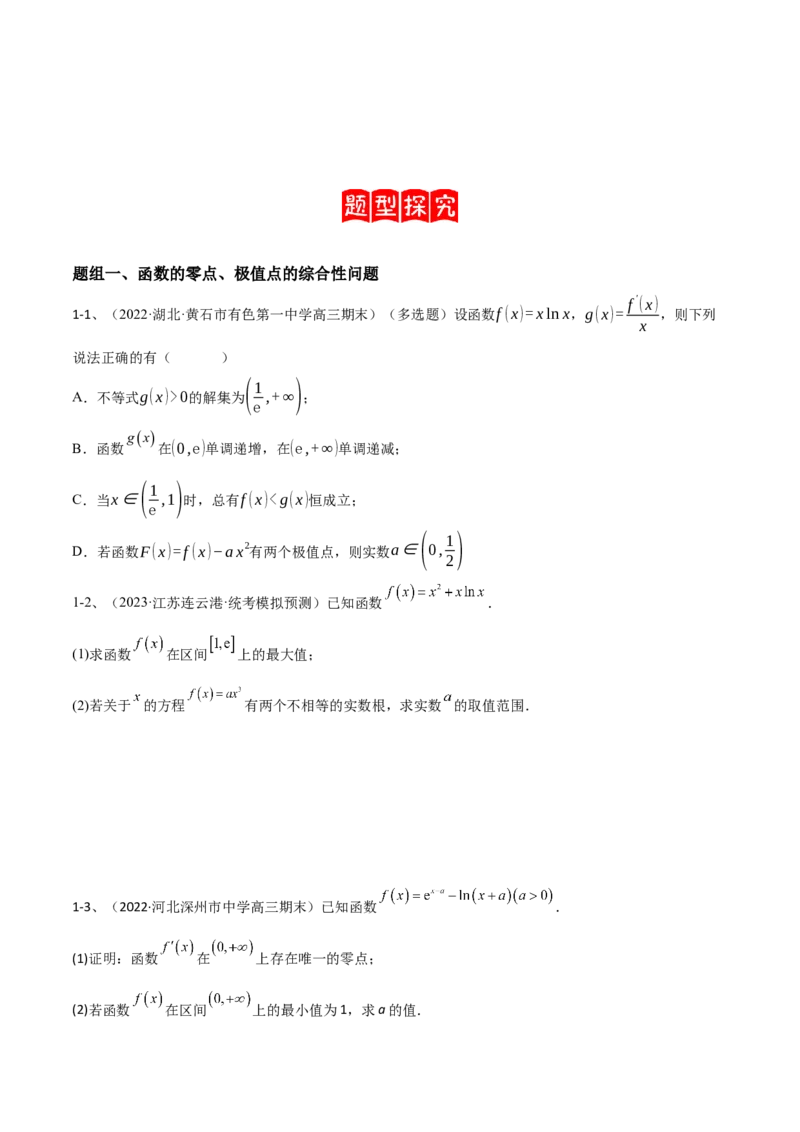 专题10导数的综合运用（原卷版）_2.2025数学总复习_2024年新高考资料_2.2024二轮复习_2024年高三数学二轮优化提优专题训练