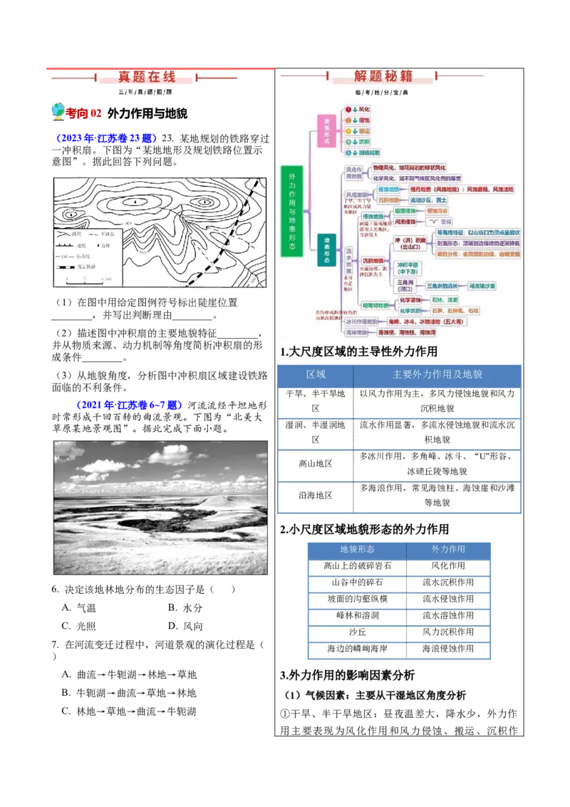 第11~13题地表形态的塑造与岩石圈物质循环-备战2024年高考地理临考题号押题（江苏卷）（原卷版）_9.2025地理总复习_2024年新高考资料_5.2024三轮冲刺