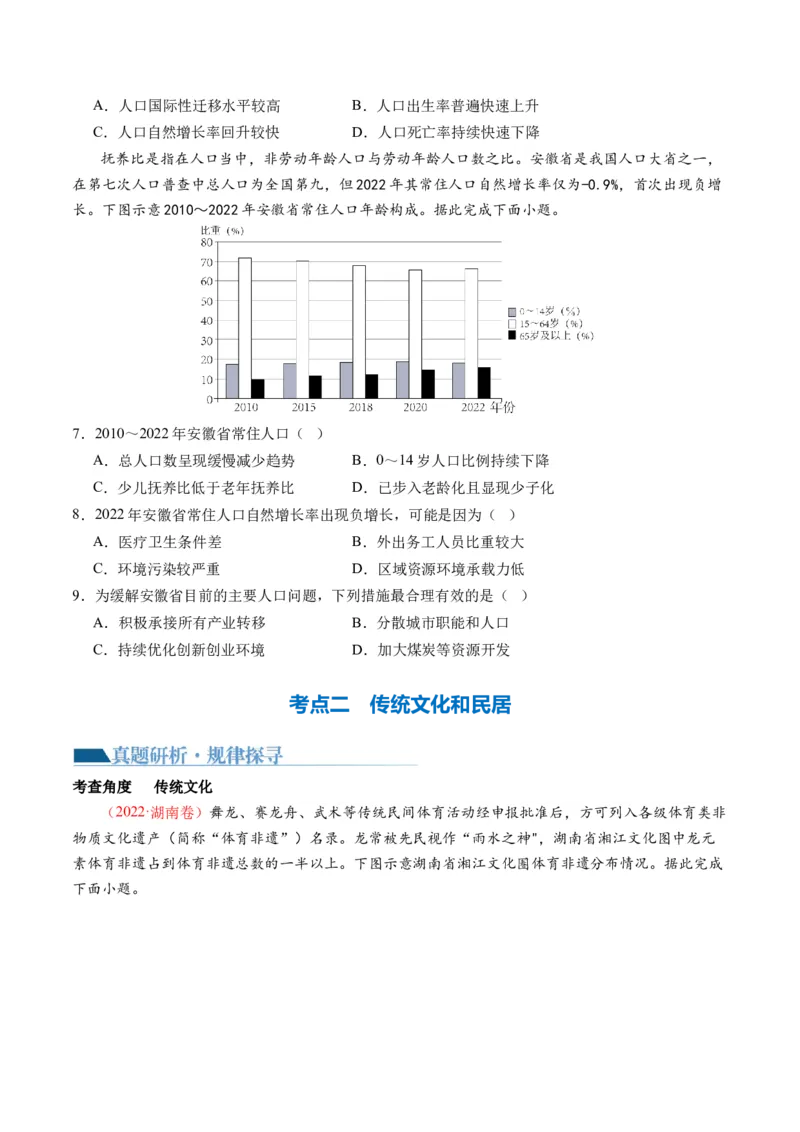 微专题人口问题、传统文化和民居、城市群（讲义）（原卷版）_9.2025地理总复习_2024年新高考资料_2.2024二轮复习_2024年高考地理二轮复习讲练测（新教材新高考）_微专题