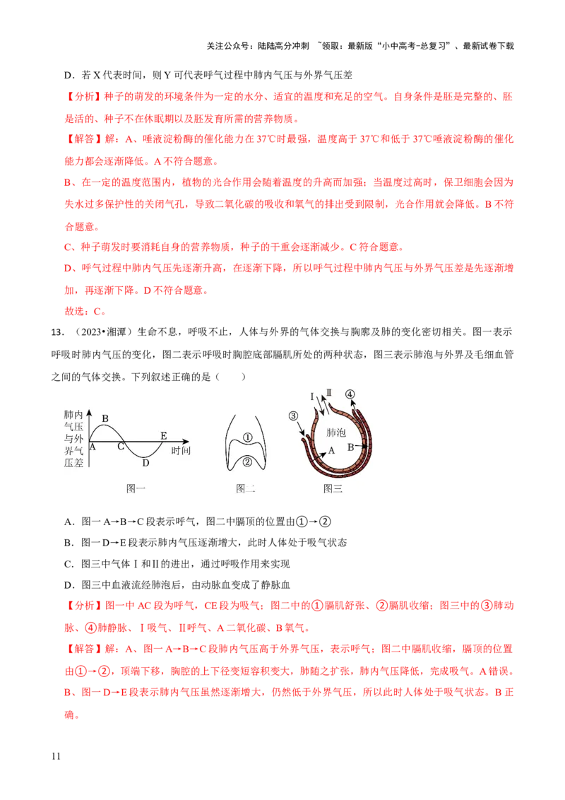 题型突破三曲线图作答（解析版）_02中考总复习（2026版更新中）_08-生物-中考总复习_2024年中考复习资料_三轮复习_查漏补缺2024年中考生物复习冲刺过关（全国通用）_查补能力&middot;提升练