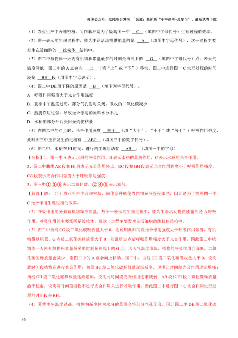 题型突破三曲线图作答（解析版）_02中考总复习（2026版更新中）_08-生物-中考总复习_2024年中考复习资料_三轮复习_查漏补缺2024年中考生物复习冲刺过关（全国通用）_查补能力&middot;提升练