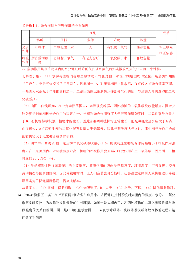 题型突破三曲线图作答（解析版）_02中考总复习（2026版更新中）_08-生物-中考总复习_2024年中考复习资料_三轮复习_查漏补缺2024年中考生物复习冲刺过关（全国通用）_查补能力&middot;提升练