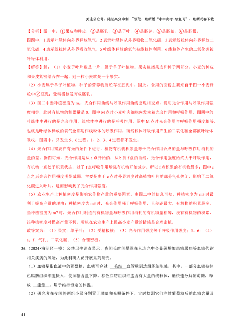 题型突破三曲线图作答（解析版）_02中考总复习（2026版更新中）_08-生物-中考总复习_2024年中考复习资料_三轮复习_查漏补缺2024年中考生物复习冲刺过关（全国通用）_查补能力&middot;提升练