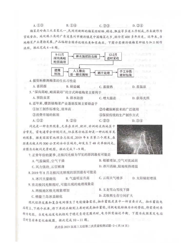 武功县2023届高三第二次质量检测文科综合试题_9.2025地理总复习_地理高考模拟题_老高考_2023年_2023届陕西省咸阳市武功县高三第二次质量检测文综