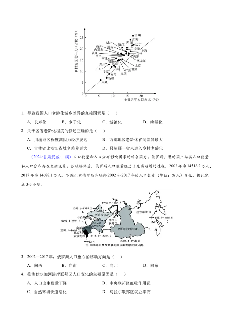 押题01人口与城镇-备战2024年高考地理临考题型押题（辽宁卷）（原卷版）_9.2025地理总复习_2024年新高考资料_5.2024三轮冲刺_备战2024年高考地理临考题号押题（辽宁卷）323128912