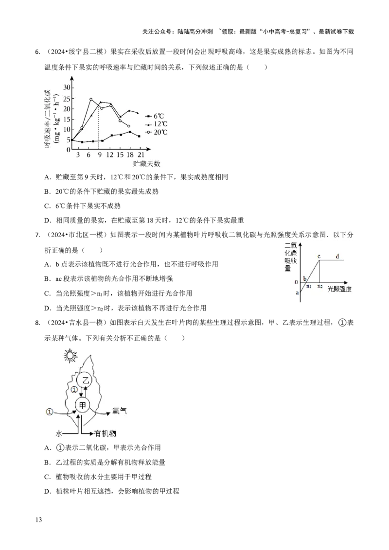 题型突破三曲线图作答（原版卷）_02中考总复习（2026版更新中）_08-生物-中考总复习_2024年中考复习资料_三轮复习_查漏补缺2024年中考生物复习冲刺过关（全国通用）_查补能力&middot;提升练