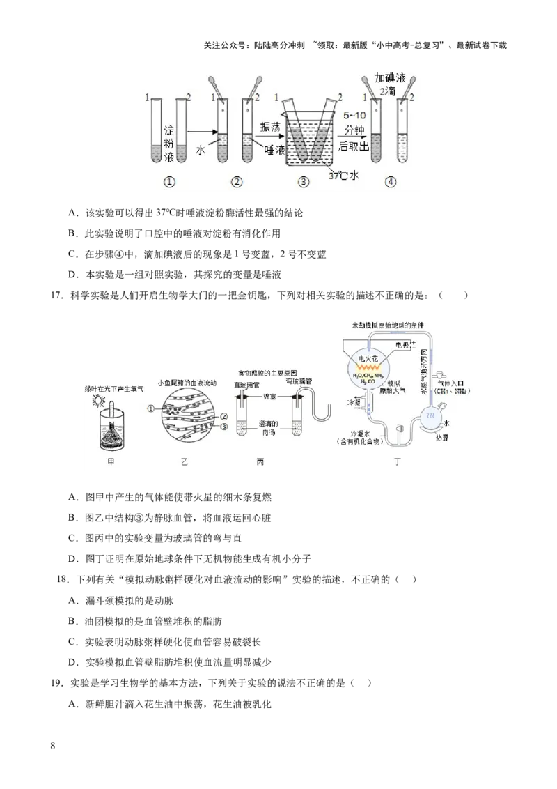 题型03实验探究（测试）（原卷版）_02中考总复习（2026版更新中）_08-生物-中考总复习_2025中考复习资料_2025中考二轮课件ppt+讲义+练习生物_测试