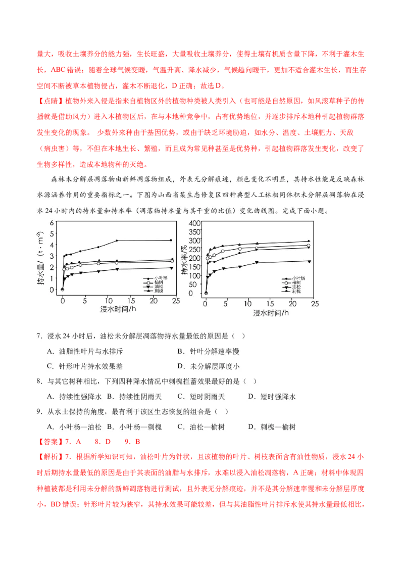 热点10生物与环境-2024年高考地理热点&middot;重点&middot;难点专练（新高考专用）（解析版）_9.2025地理总复习_2024年新高考资料_3.2024专项复习
