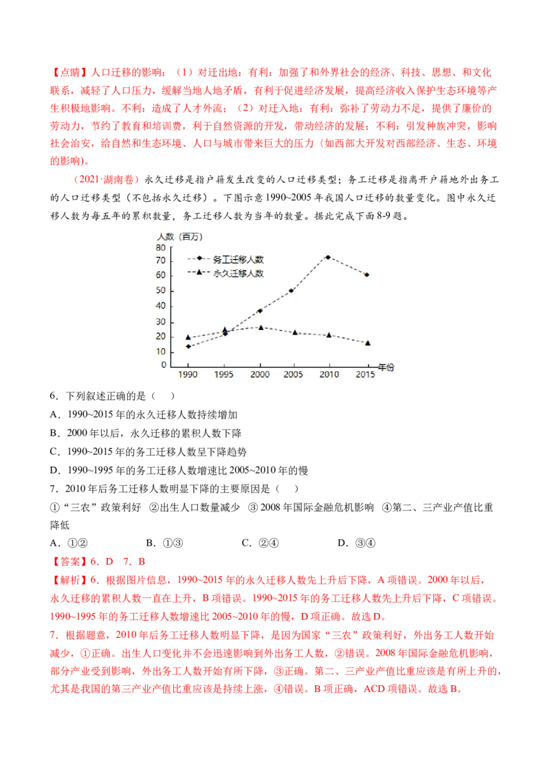 第21讲人口迁移（讲义）（解析版）_9.2025地理总复习_2024年新高考资料_1.2024一轮复习_2024年高考地理一轮复习讲练测（新教材新高考）