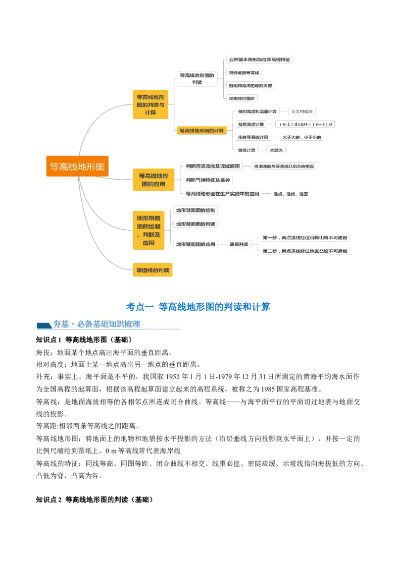 第02讲等高线地形图（讲义）（原卷版）_9.2025地理总复习_2024年新高考资料_1.2024一轮复习_2024年高考地理一轮复习讲练测（新教材新高考）