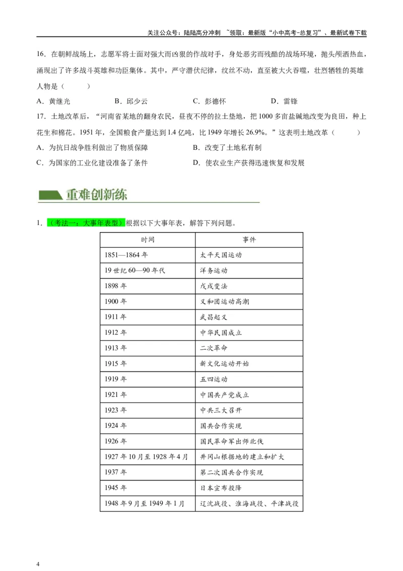 （练习）专题13中华人民共和国的成立和巩固（原卷版）_02中考总复习（2026版更新中）_06-历史-中考总复习_2024年中考复习资料_一轮复习_配套练习（原卷版+解析版）