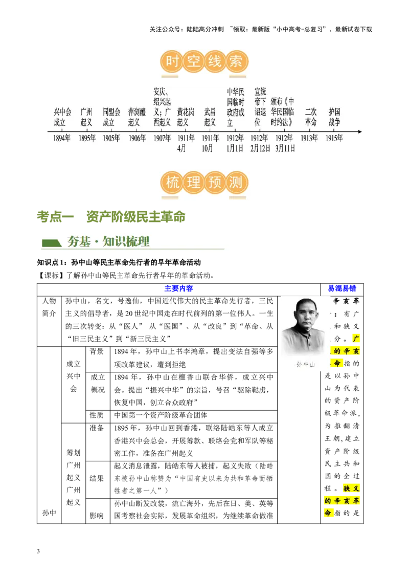 （讲义）专题09资产阶级民主革命与中华民国的建立（解析版）_02中考总复习（2026版更新中）_06-历史-中考总复习_2024年中考复习资料_一轮复习_配套讲义（原卷版+解析版）