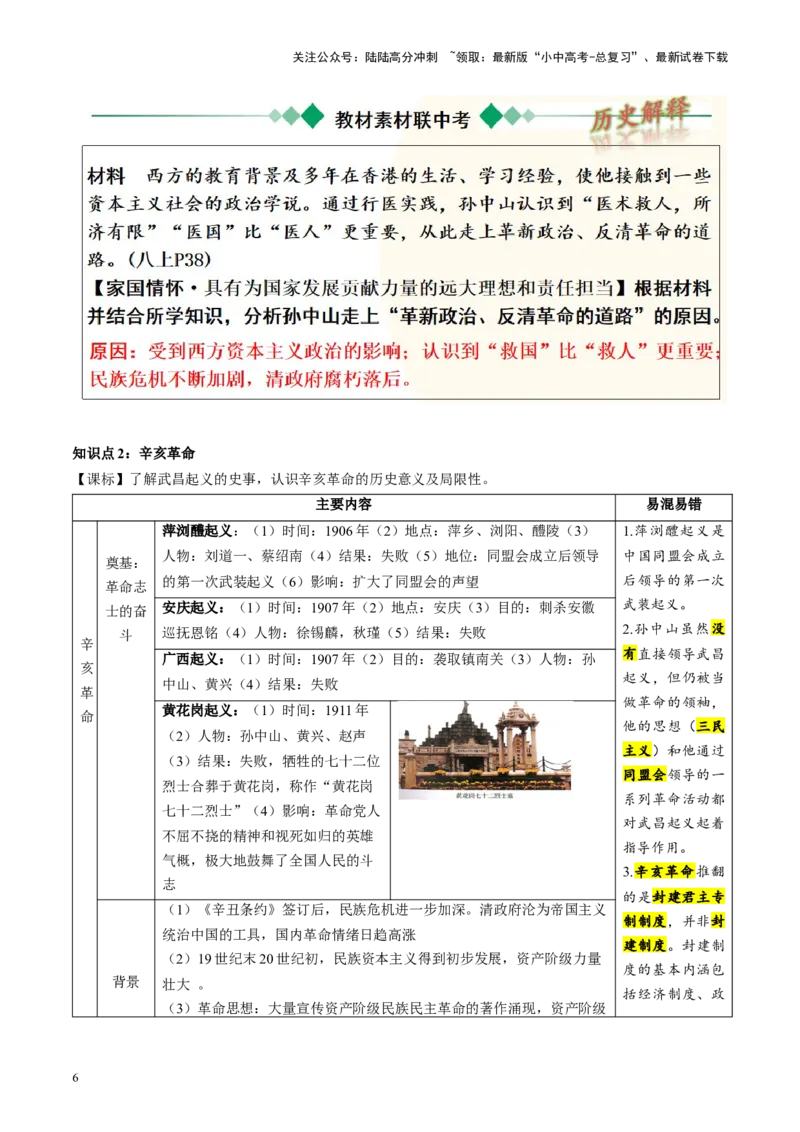 （讲义）专题09资产阶级民主革命与中华民国的建立（解析版）_02中考总复习（2026版更新中）_06-历史-中考总复习_2024年中考复习资料_一轮复习_配套讲义（原卷版+解析版）