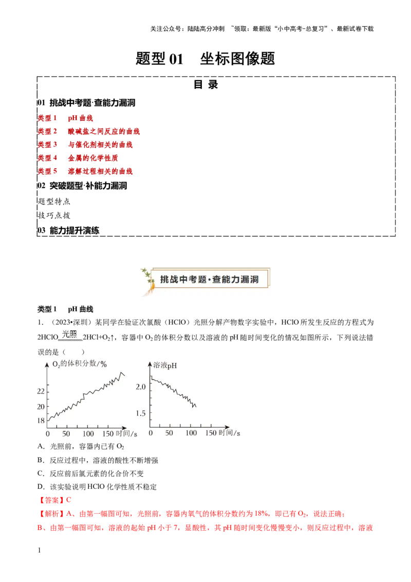 题型01坐标图像题（解析版）_02中考总复习（2026版更新中）_05-化学-中考总复习_2024年中考复习资料_三轮复习_查漏补缺2024年中考化学复习冲刺过关（全国通用）_查补能力&bull;提升练