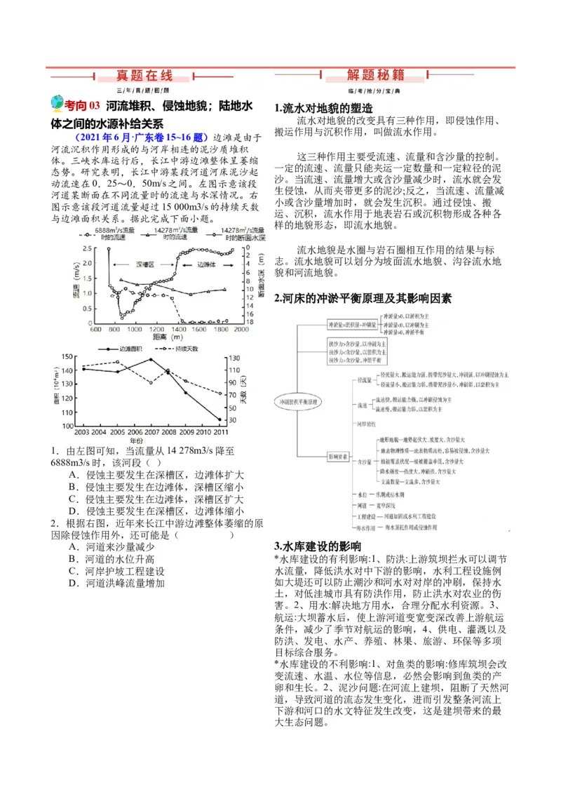 第3~4题地貌的形成过程与演变（内外力作用、河流湖泊等）-备战2024年高考地理临考题号押题（广东卷）（原卷版）_9.2025地理总复习_2024年新高考资料_5.2024三轮冲刺