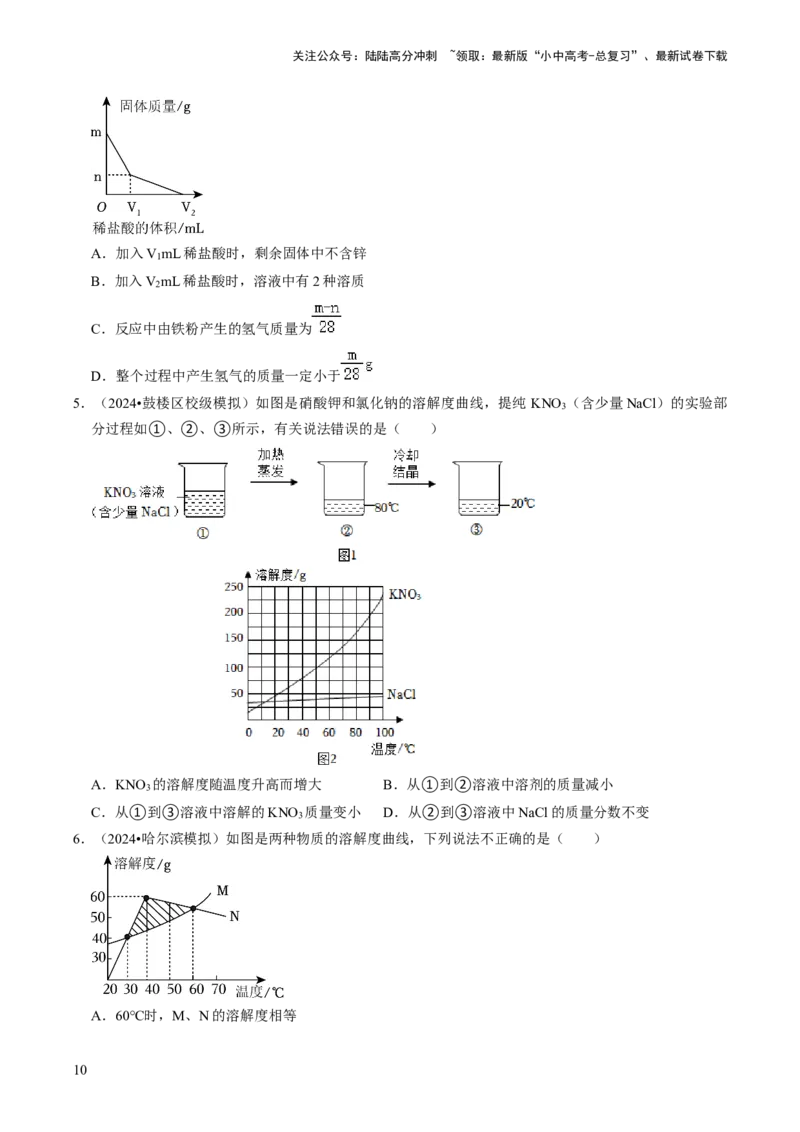 题型01坐标图像题（原卷版）_02中考总复习（2026版更新中）_05-化学-中考总复习_2024年中考复习资料_三轮复习_查漏补缺2024年中考化学复习冲刺过关（全国通用）_查补能力&bull;提升练