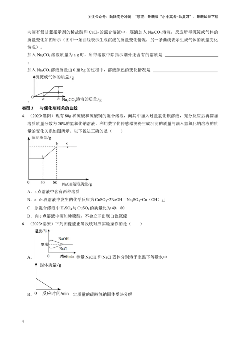 题型01坐标图像题（原卷版）_02中考总复习（2026版更新中）_05-化学-中考总复习_2024年中考复习资料_三轮复习_查漏补缺2024年中考化学复习冲刺过关（全国通用）_查补能力&bull;提升练