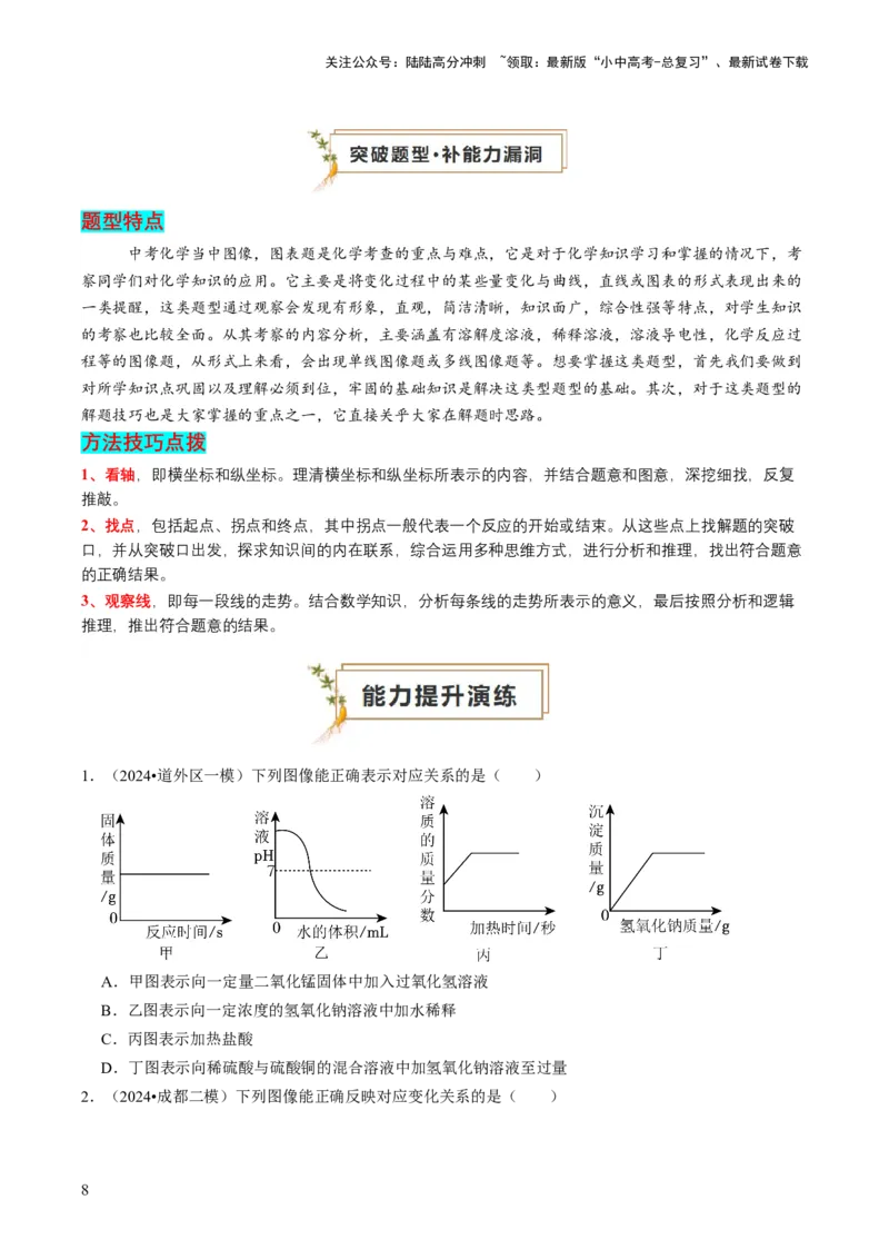 题型01坐标图像题（原卷版）_02中考总复习（2026版更新中）_05-化学-中考总复习_2024年中考复习资料_三轮复习_查漏补缺2024年中考化学复习冲刺过关（全国通用）_查补能力&bull;提升练