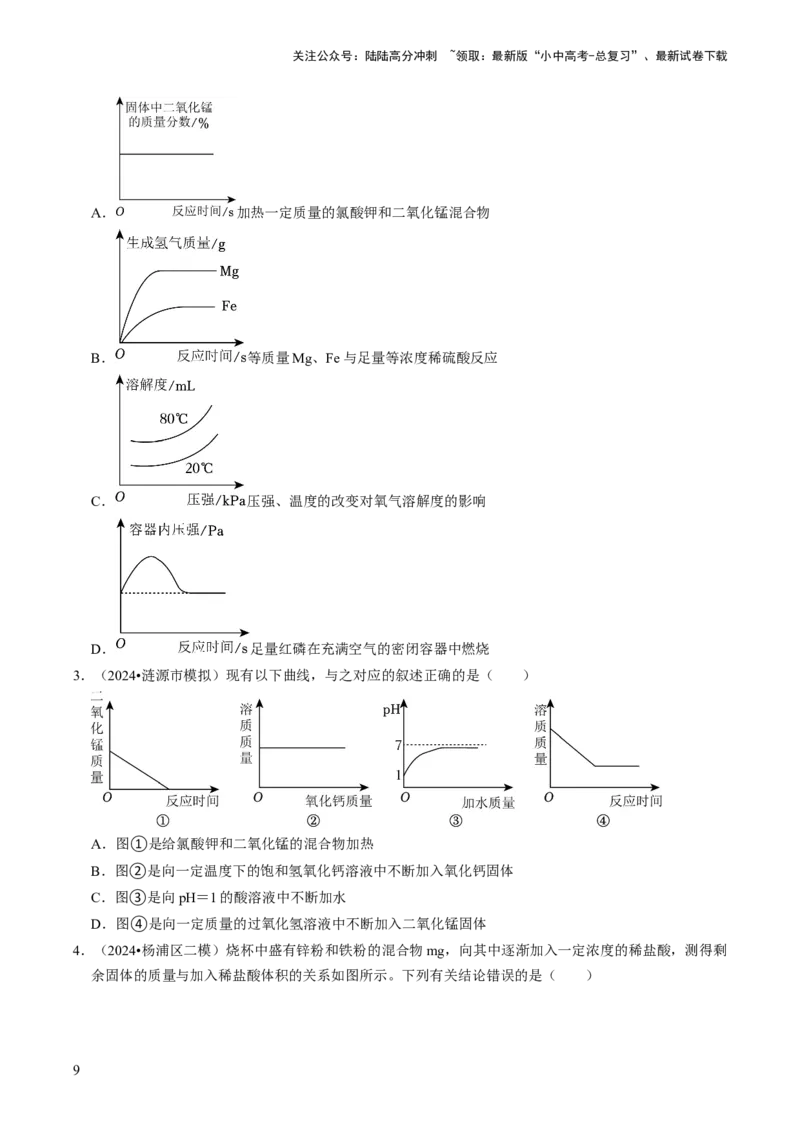 题型01坐标图像题（原卷版）_02中考总复习（2026版更新中）_05-化学-中考总复习_2024年中考复习资料_三轮复习_查漏补缺2024年中考化学复习冲刺过关（全国通用）_查补能力&bull;提升练
