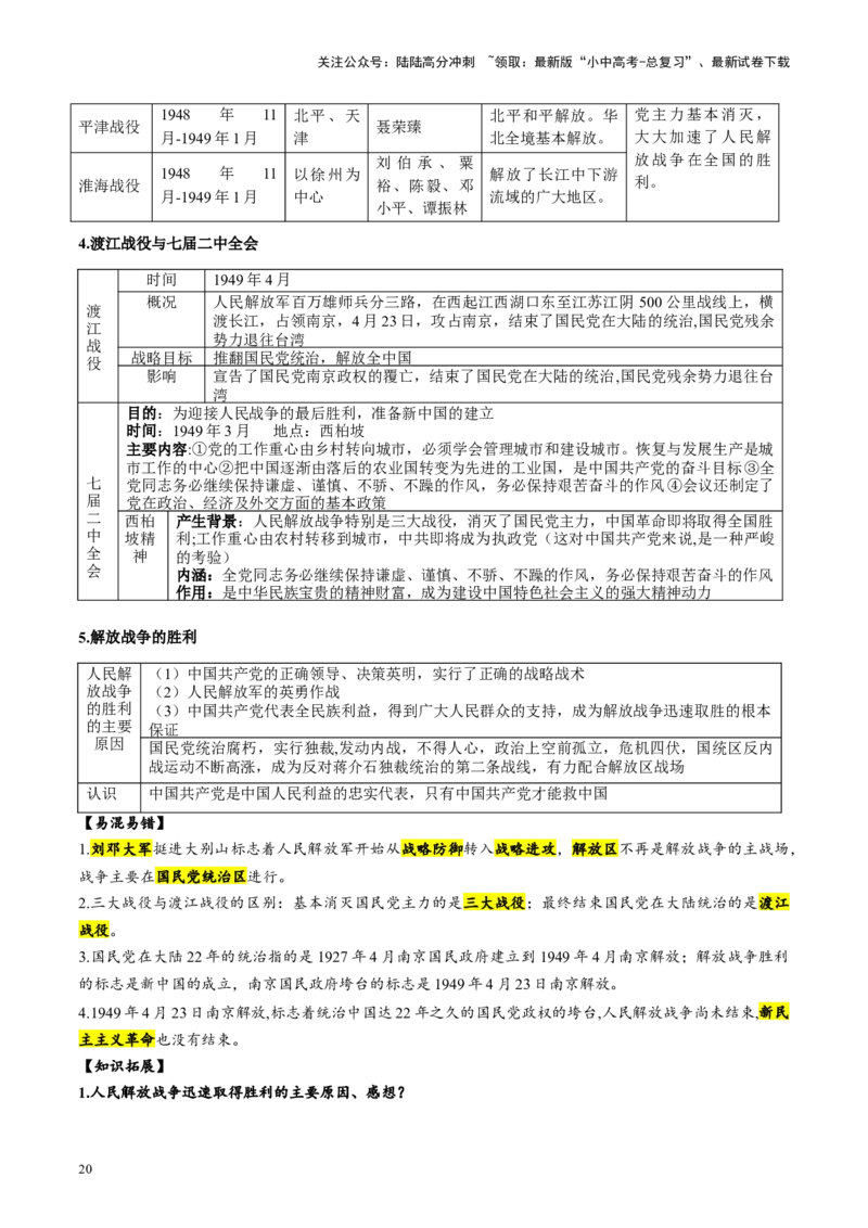 （讲义）专题12中华民族的抗日战争与人民解放战争（原卷版）_02中考总复习（2026版更新中）_06-历史-中考总复习_2024年中考复习资料_一轮复习_配套讲义（原卷版+解析版）