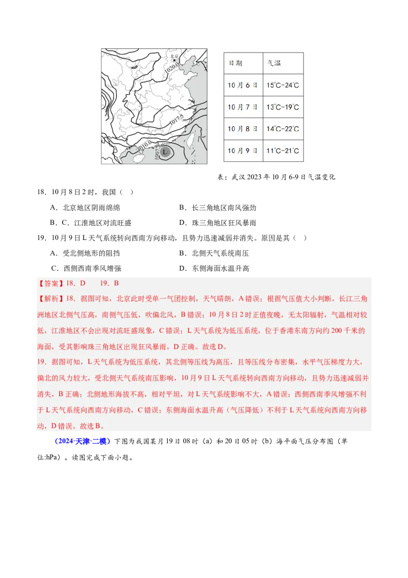 押广东卷5-6题大气运动（中小尺度大气环流、常见天气系统及变化过程）（解析版）-备战2024年高考临考题号押题_9.2025地理总复习_2024年新高考资料_5.2024三轮冲刺