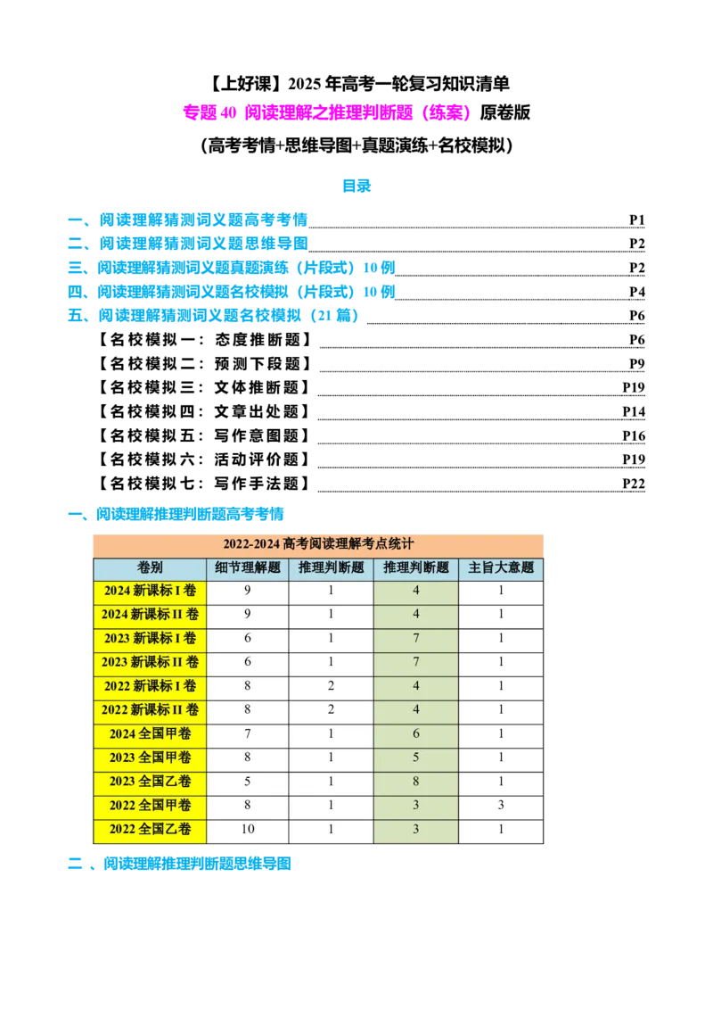 专题40阅读理解之推理判断题（练案）原卷版_3.2025英语总复习_2025年新高考资料_一轮复习_2025年高考英语一轮复习知识清单