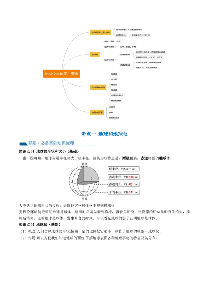 第01讲地球仪和地图三要素（讲义）（原卷版）_9.2025地理总复习_2024年新高考资料_1.2024一轮复习_2024年高考地理一轮复习讲练测（新教材新高考）