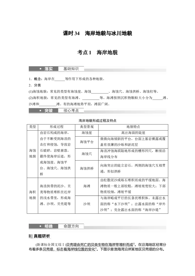 第一部分　第五章　第4讲　课时34　海岸地貌与冰川地貌_9.2025地理总复习_2024年新高考资料_1.2024一轮复习_2024年高考地理一轮复习讲义（新人教版）_学生版在此文件夹_大一轮复习讲义
