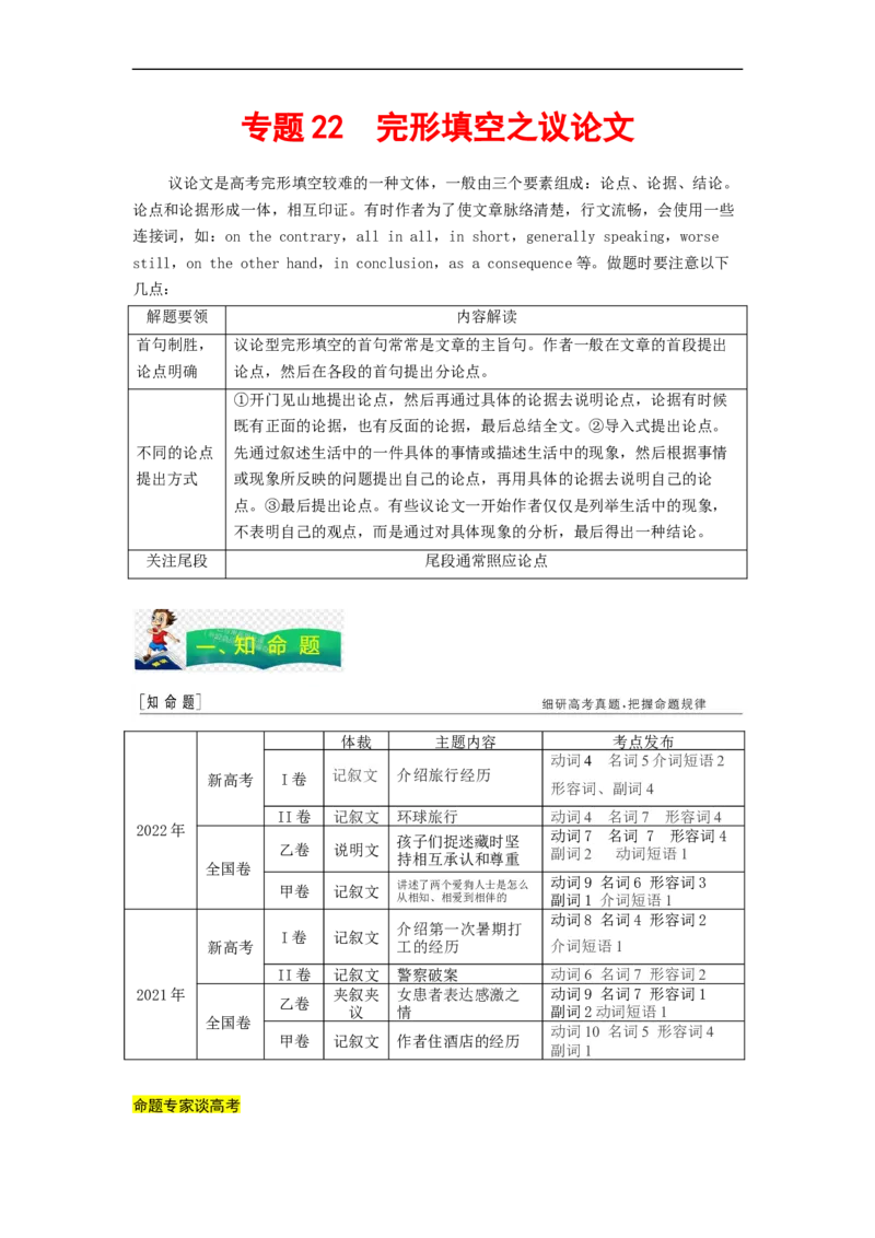 专题22完形填空之议论文（解析版）_3.2025英语总复习_赠品通用版（老高考）复习资料_二轮复习_2023年高考英语毕业班二轮热点题型归纳与变式演练（全国通用）