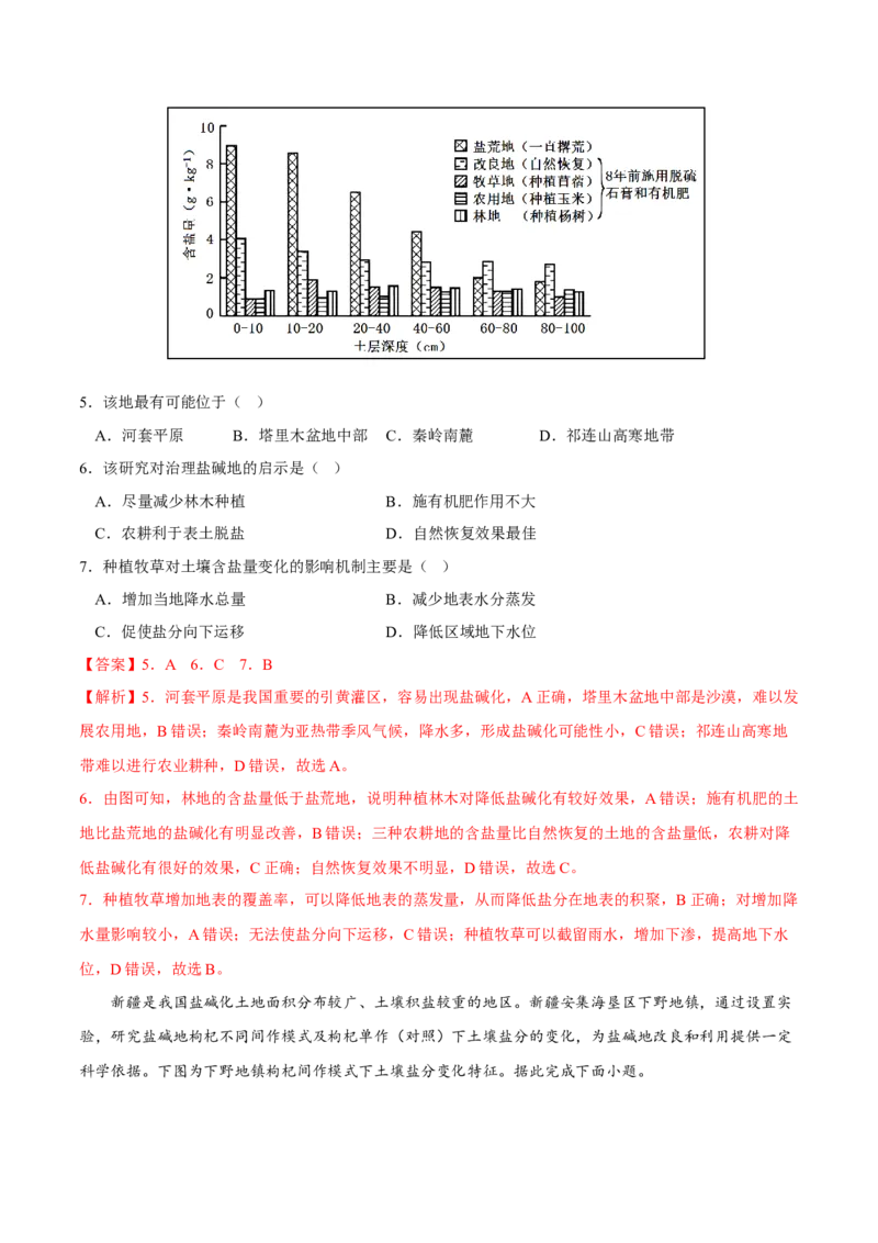 盐碱化-2023年高三地理二轮小专题练习（新课标）（解析版)_9.2025地理总复习_2023年新高考复习资料_二轮复习_寒假小练2023年高三地理二轮小专题练习（新课标）291470456