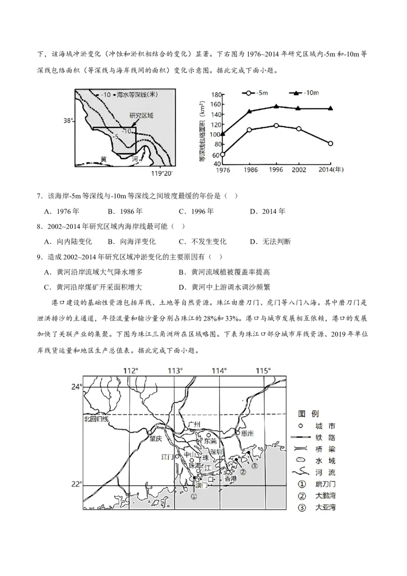 海岸线-2023年高三地理二轮小专题练习（新课标）（原卷版）_9.2025地理总复习_2023年新高考复习资料_二轮复习_寒假小练2023年高三地理二轮小专题练习（新课标）291470456