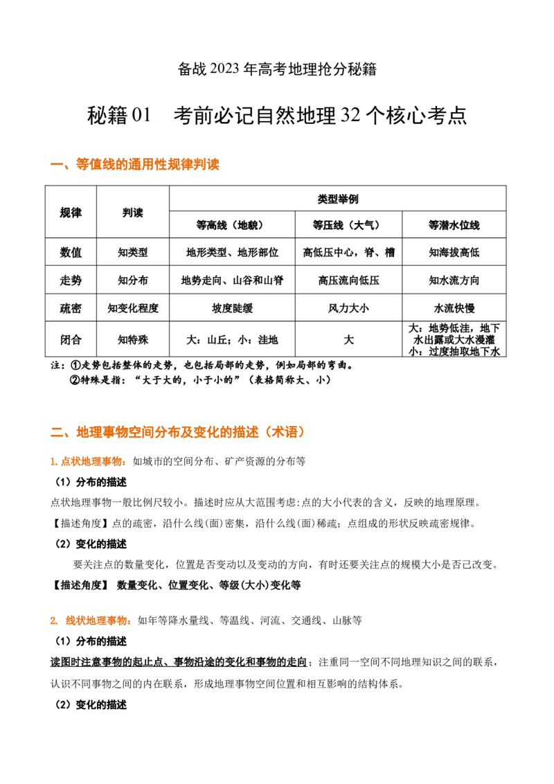 秘籍01考前必记自然地理32个核心考点-备战2023年高考地理抢分秘籍（新高考专用）_38694630(1)_9.2025地理总复习_2023年新高考复习资料_备战2023年高考地理抢分秘籍（新高考专用）
