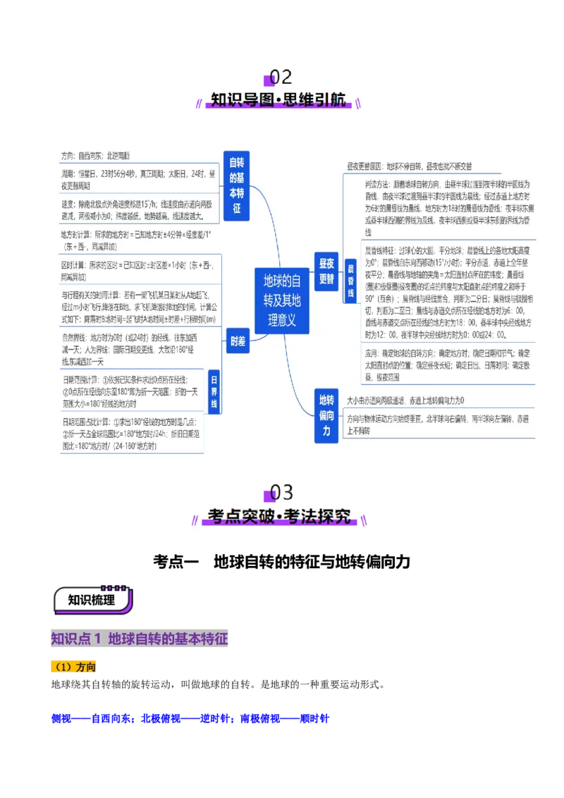 第04讲地球的自转及其地理意义（讲义）（解析版）_9.2025地理总复习_2025年新高考资料_一轮复习_2025年高考地理一轮复习讲练测（新教材新高考）