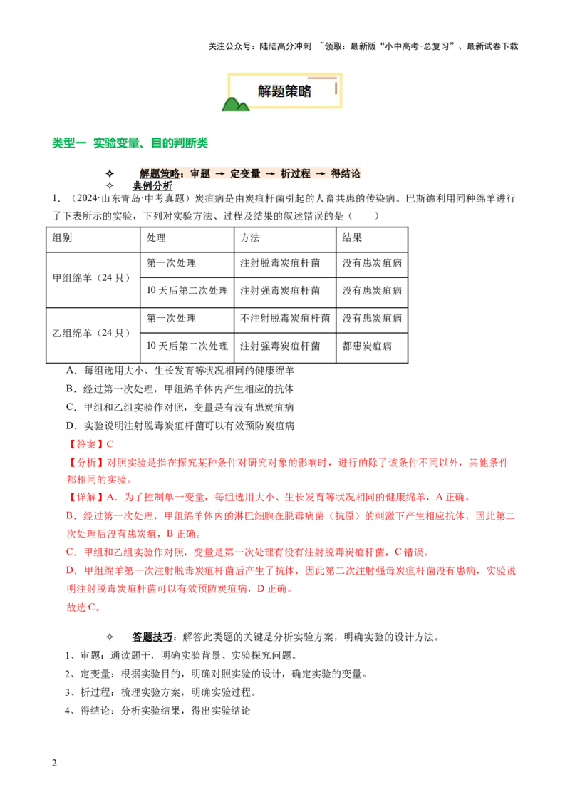 题型03实验探究（讲练）（解析版）_02中考总复习（2026版更新中）_08-生物-中考总复习_2025中考复习资料_2025中考二轮课件ppt+讲义+练习生物_讲义+练习