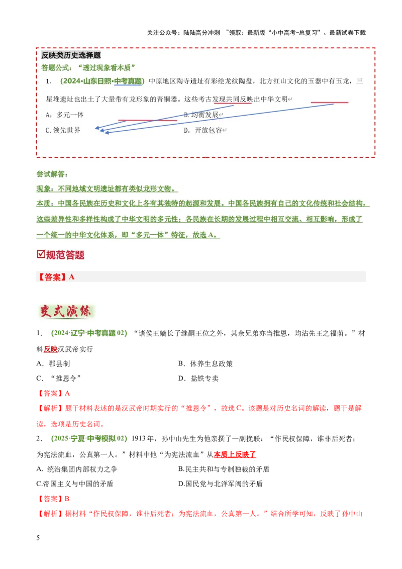 题型01反映、表明类选择题（解题技巧）（解析版）_02中考总复习（2026版更新中）_06-历史-中考总复习_2025年中考复习资料_2025年中考历史答题方法模板