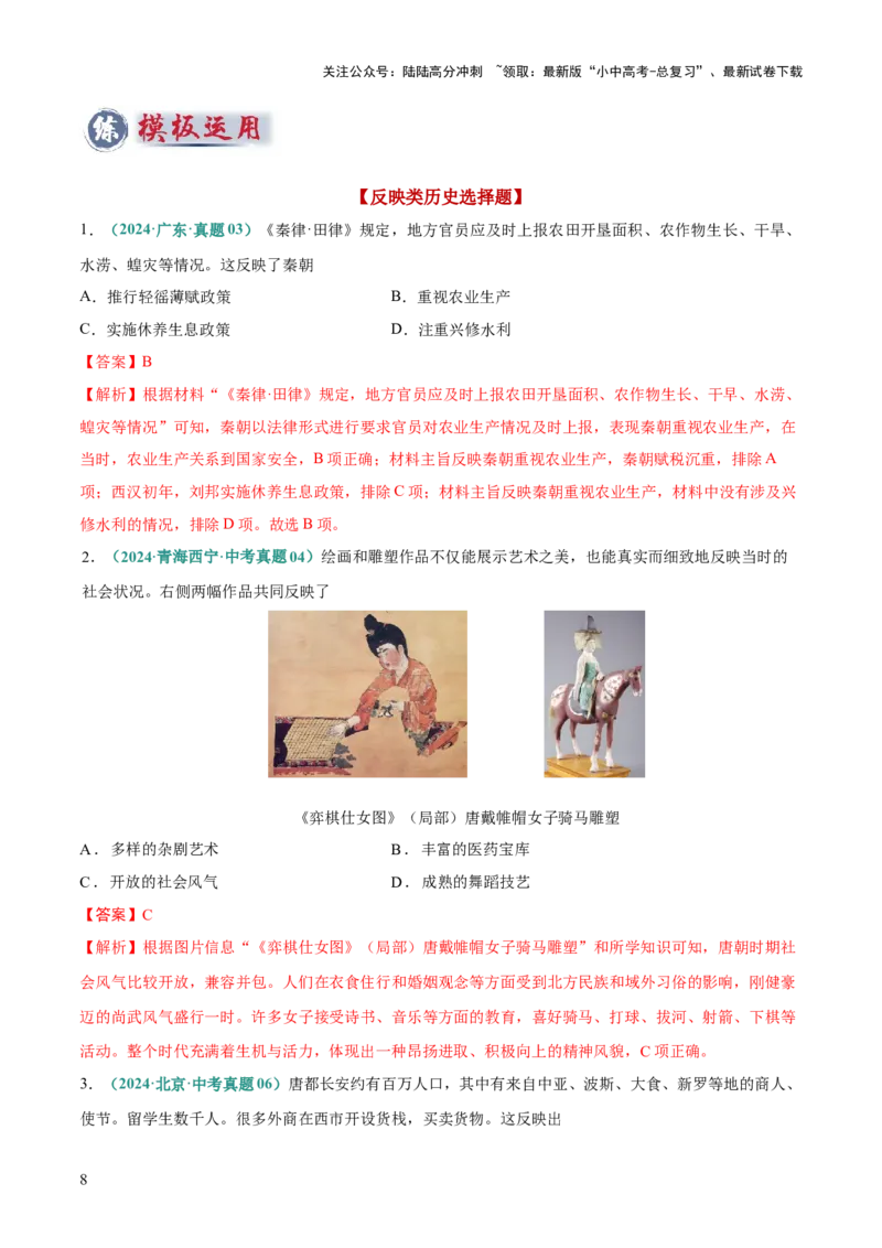 题型01反映、表明类选择题（解题技巧）（解析版）_02中考总复习（2026版更新中）_06-历史-中考总复习_2025年中考复习资料_2025年中考历史答题方法模板