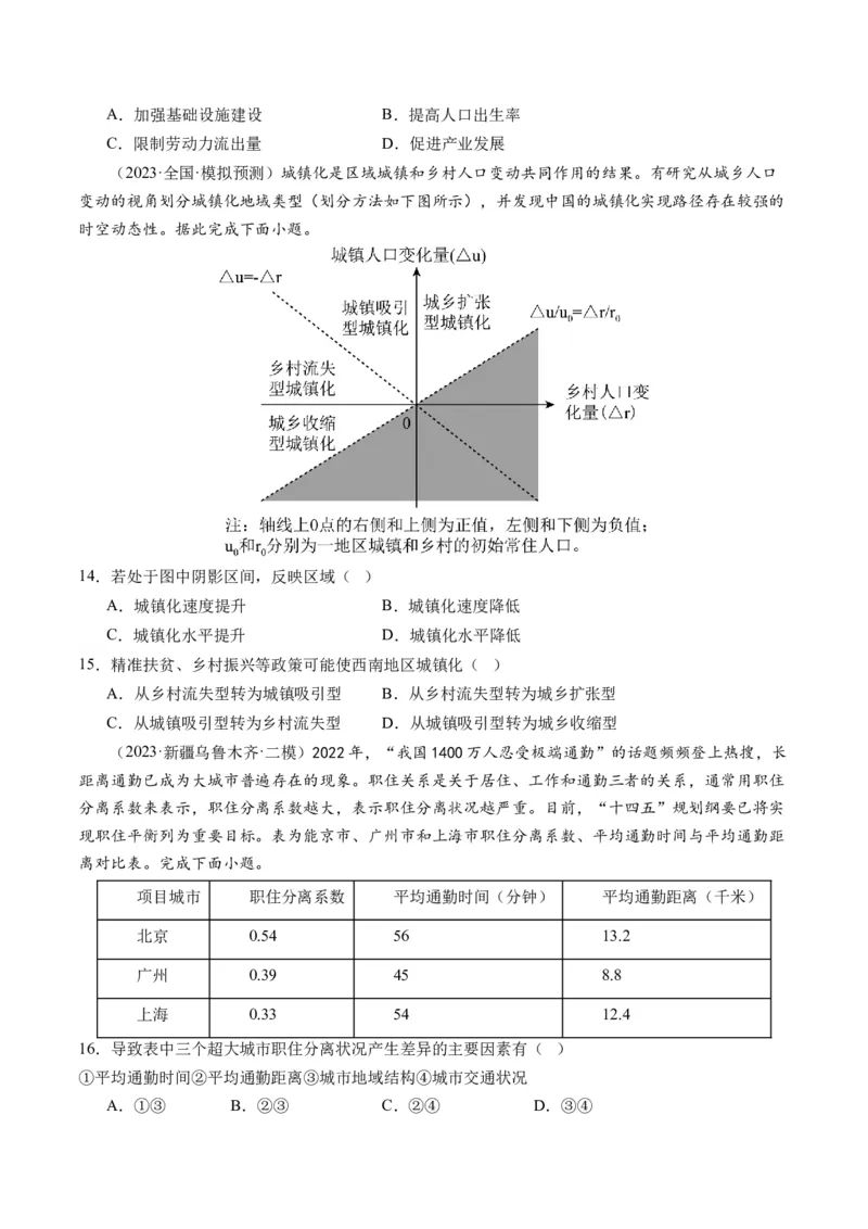 第23讲城镇化（练习）（原卷版）_9.2025地理总复习_2024年新高考资料_1.2024一轮复习_2024年高考地理一轮复习讲练测（新教材新高考）