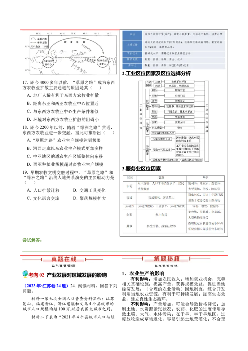 第17~19题产业转移、升级与产业振兴-备战2024年高考地理临考题号押题（江苏卷）（原卷版）_9.2025地理总复习_2024年新高考资料_5.2024三轮冲刺