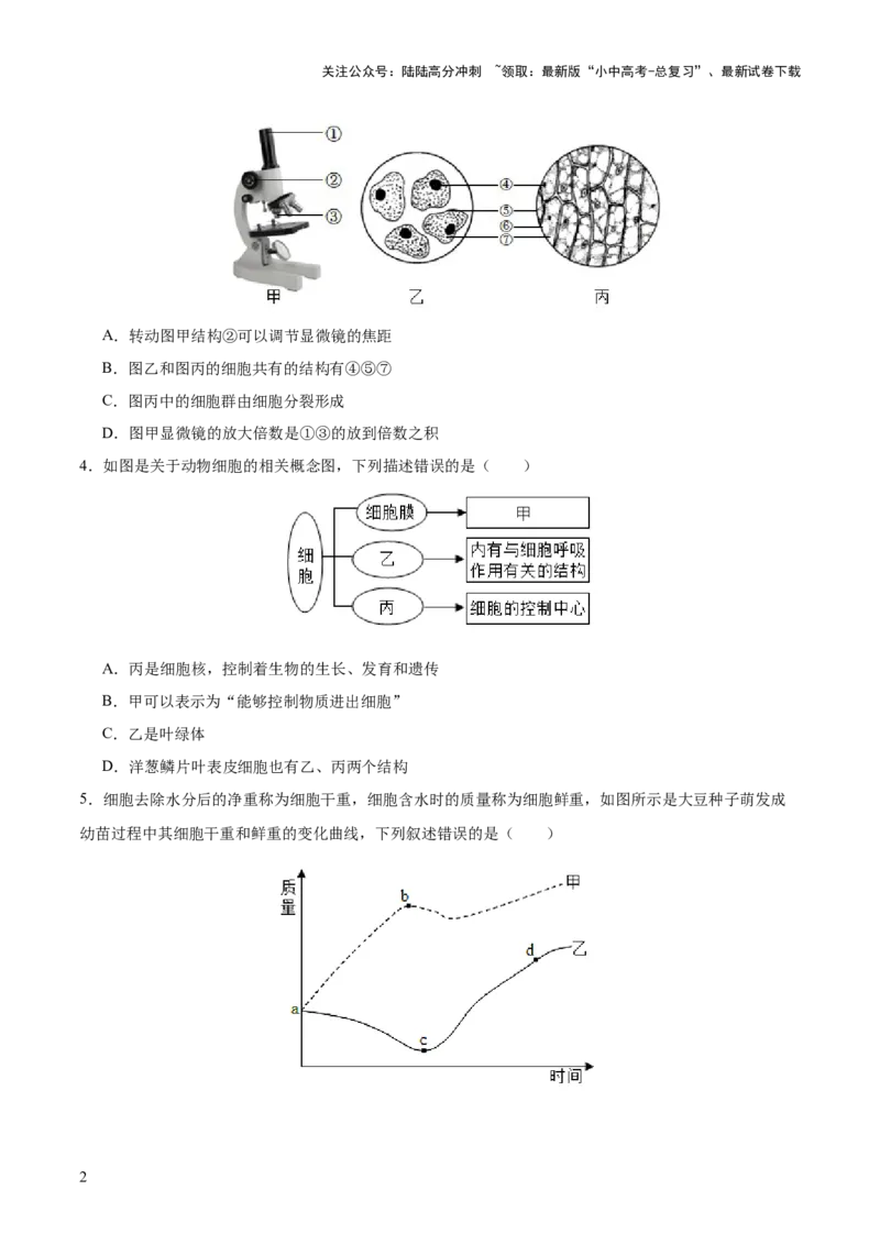题型01读图理解（测试）（原卷版）_02中考总复习（2026版更新中）_08-生物-中考总复习_2025中考复习资料_2025中考二轮课件ppt+讲义+练习生物_测试