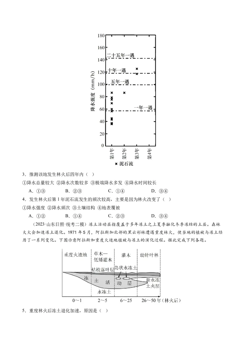 微专题冻害、森林火灾、堰塞湖、风暴潮（练习）（原卷版）_9.2025地理总复习_2024年新高考资料_2.2024二轮复习_2024年高考地理二轮复习讲练测（新教材新高考）_微专题