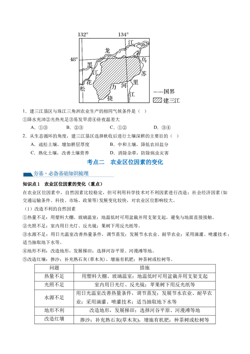 第24讲农业区位因素及其变化（讲义）（原卷版）_9.2025地理总复习_2024年新高考资料_1.2024一轮复习_2024年高考地理一轮复习讲练测（新教材新高考）