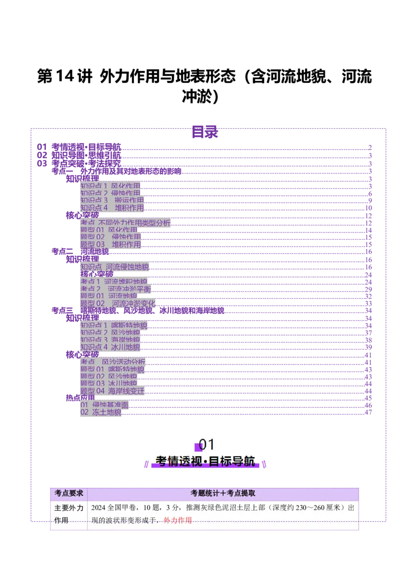 第14讲外力作用与地表形态（含河流地貌、河流冲淤）（讲义）（原卷版）_9.2025地理总复习_2025年新高考资料_一轮复习_2025年高考地理一轮复习讲练测（新教材新高考）